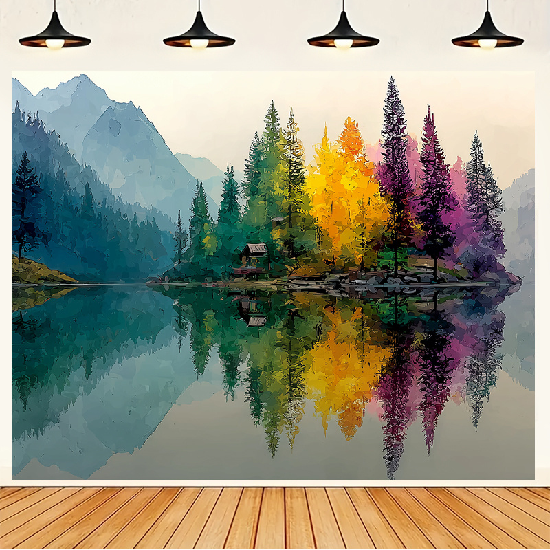 Interior Design Landscape - Colorful Forest Lake Wall Mural 2D