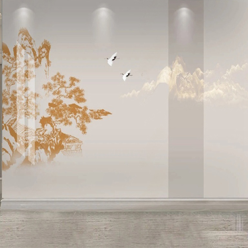 Interior Design Landscape - Elegant Chinese Hand-Painted Pine & Crane