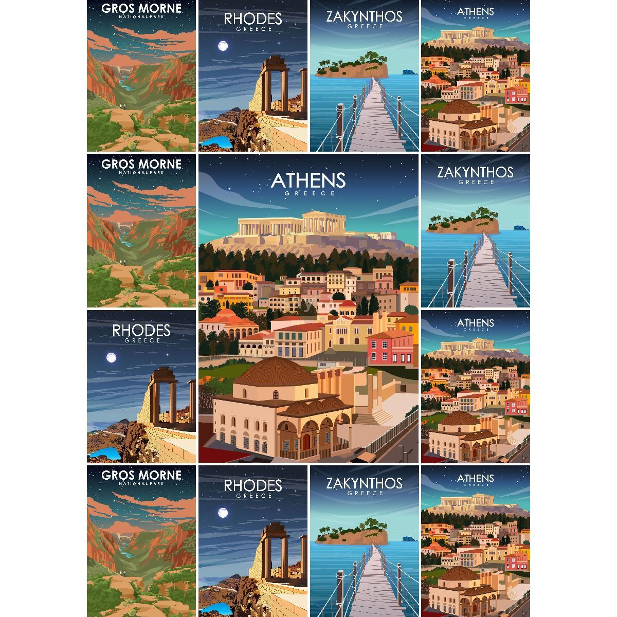 Interior Design Landscape - Vintage Athens Greece Travel Poster Print