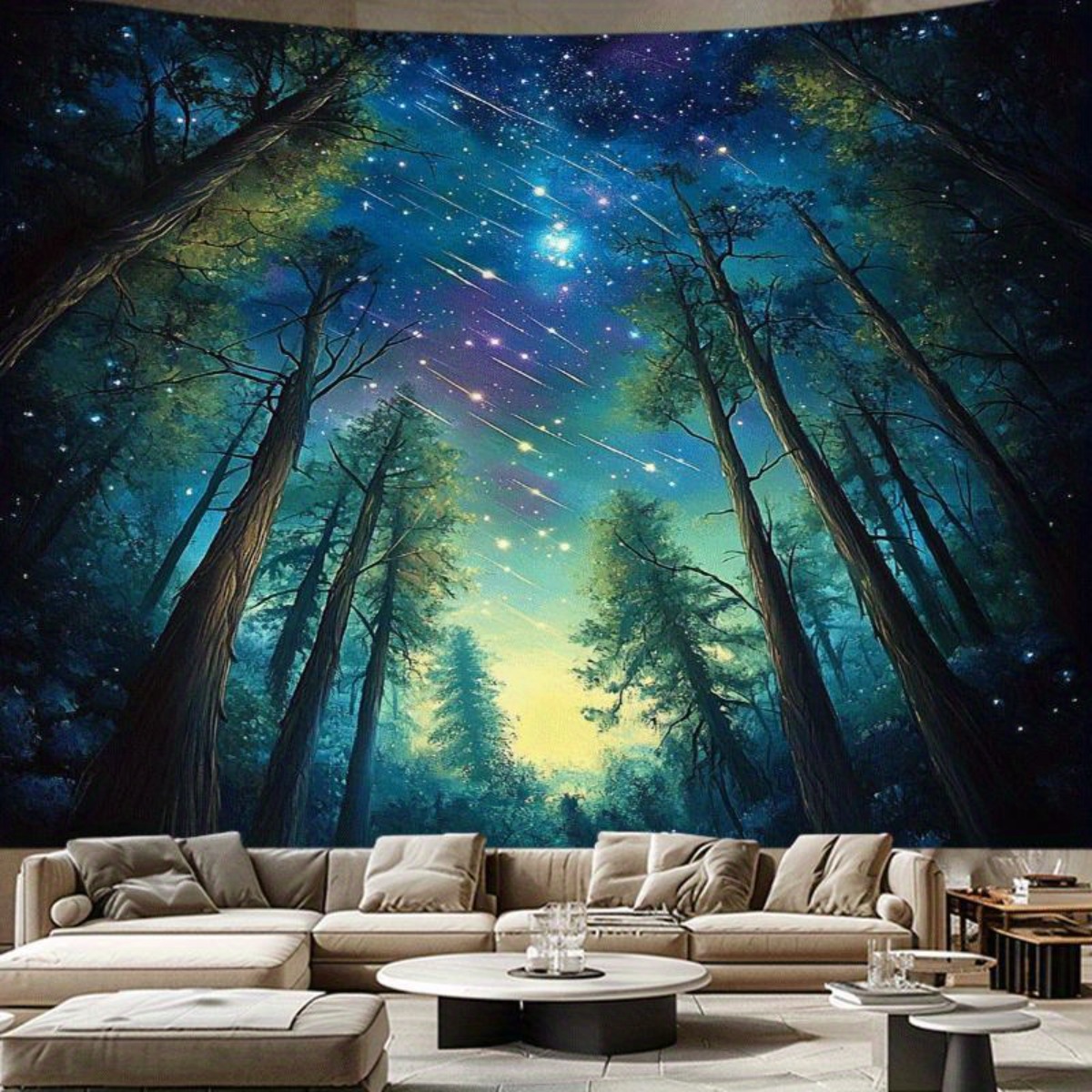 Interior Design Landscape - Starry Night Forest Sky Wall Tapestry