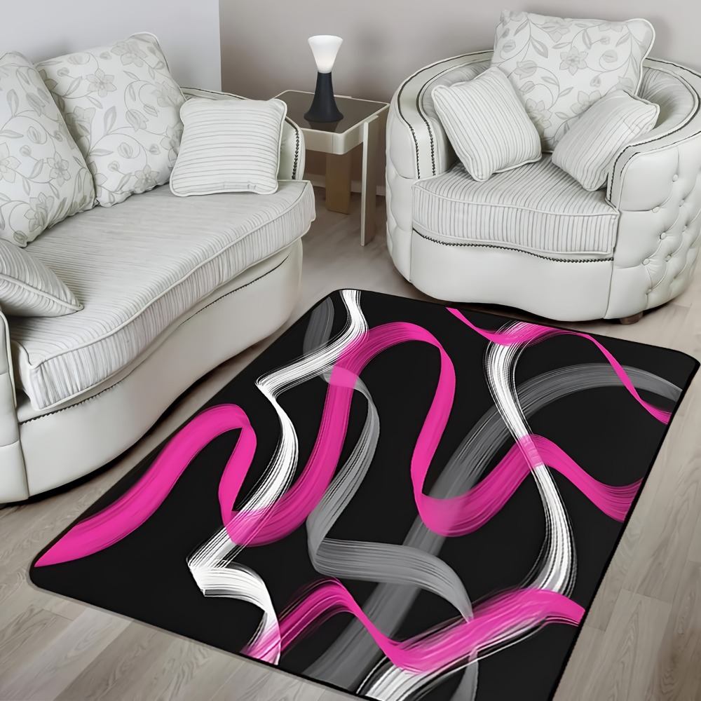 Printed Rug Abstract - Hot Pink and Gray Black Geometric