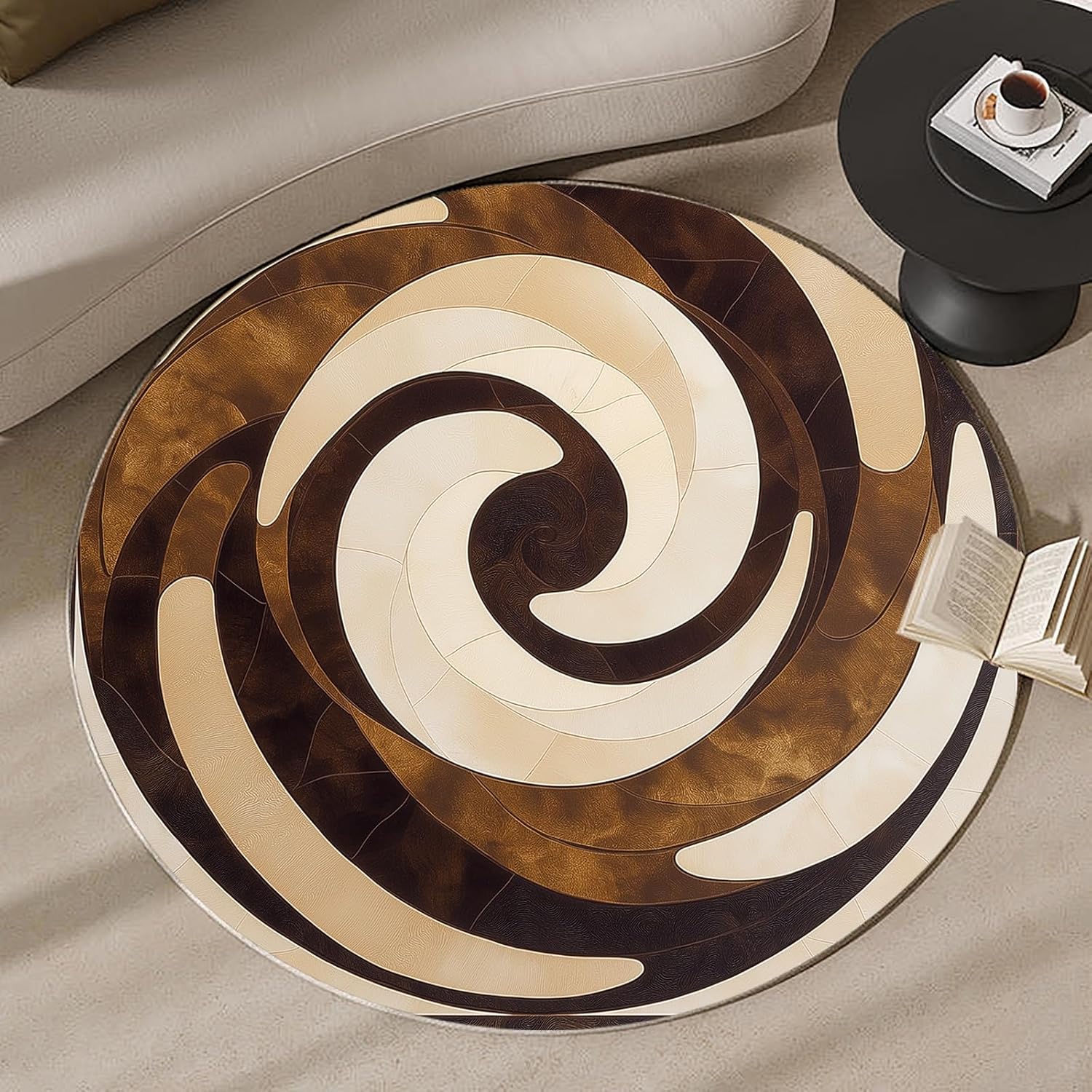 Printed Rug Abstract - 3D Spiral Vortex Round Rug Hypnotic