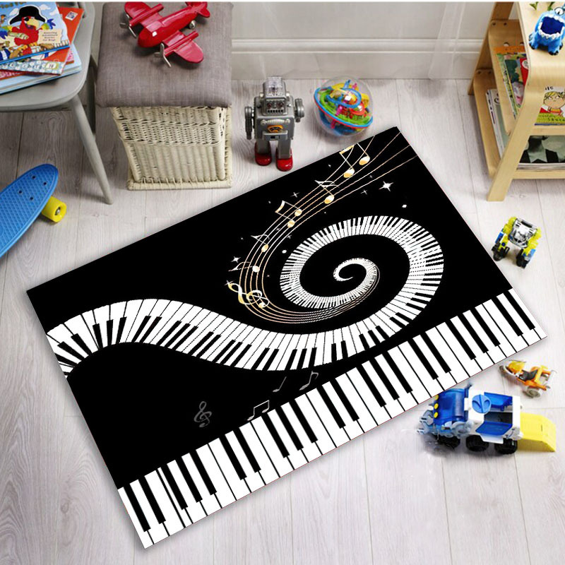 Printed Rug Abstract - Abstract Piano Keyboard Doormat Black White