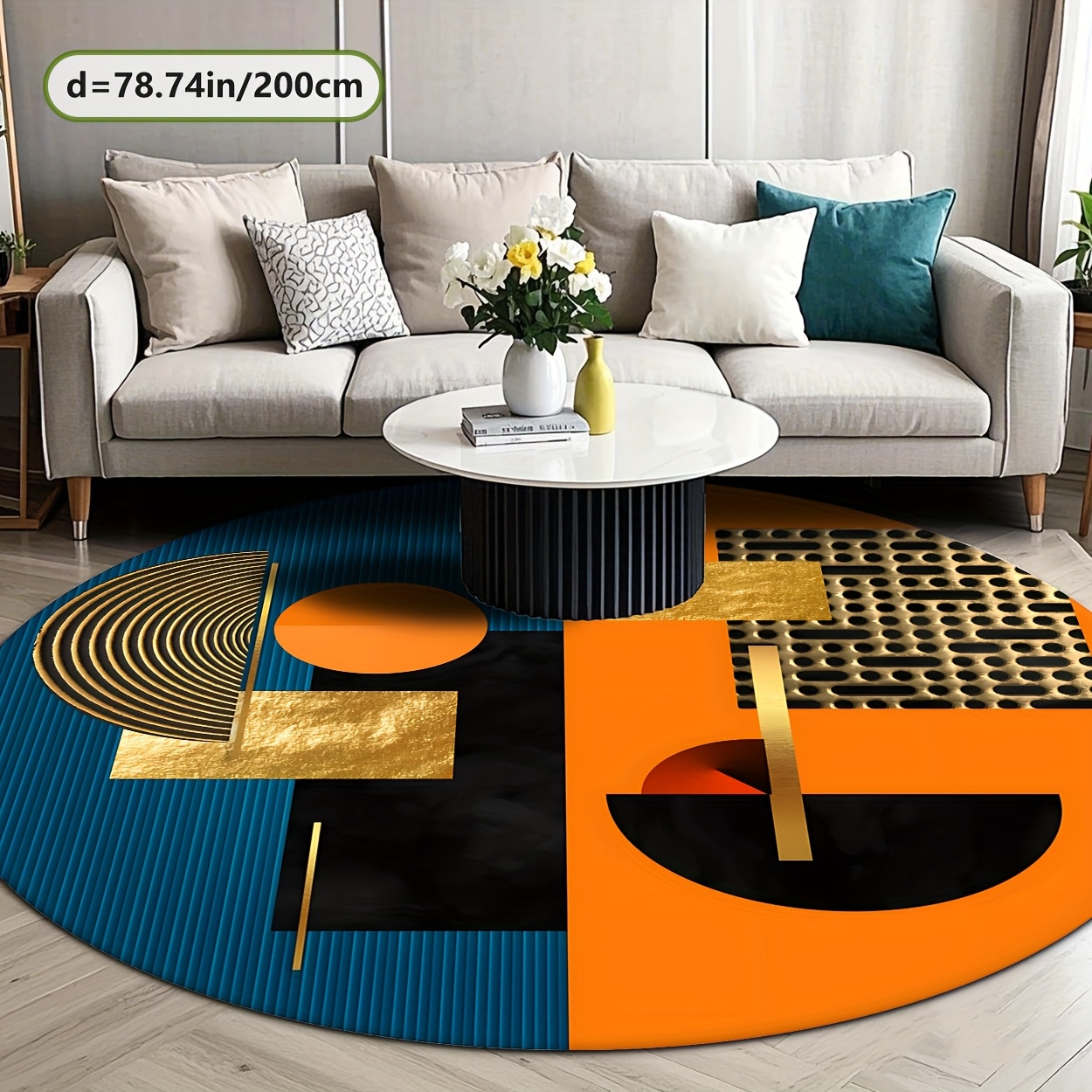Orange Blue Gold Abstract Geom - Printed Rug Abstract recension och pris