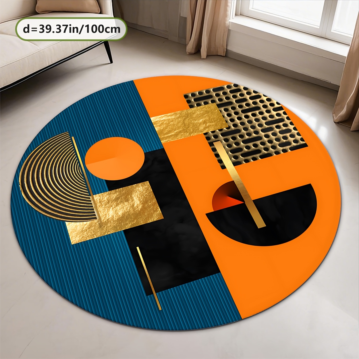 Orange Blue Gold Abstract Geom - Printed Rug Abstract recension och pris