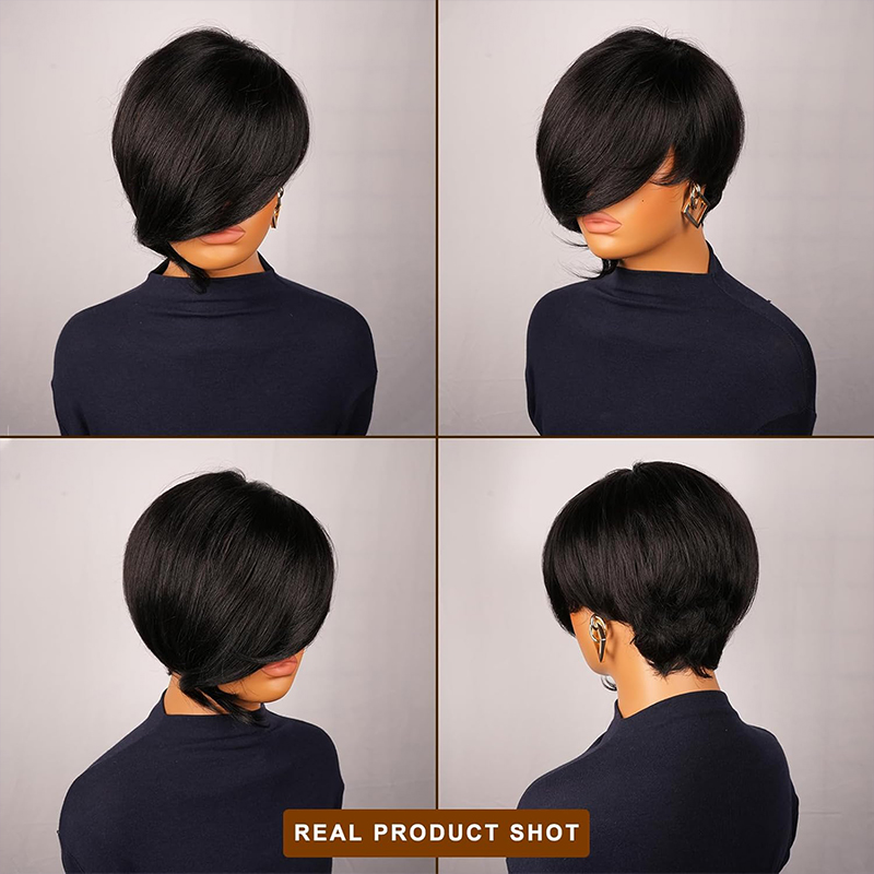 Short Pixie Cut Wig With Bangs - Textured Throw Natural recension och pris