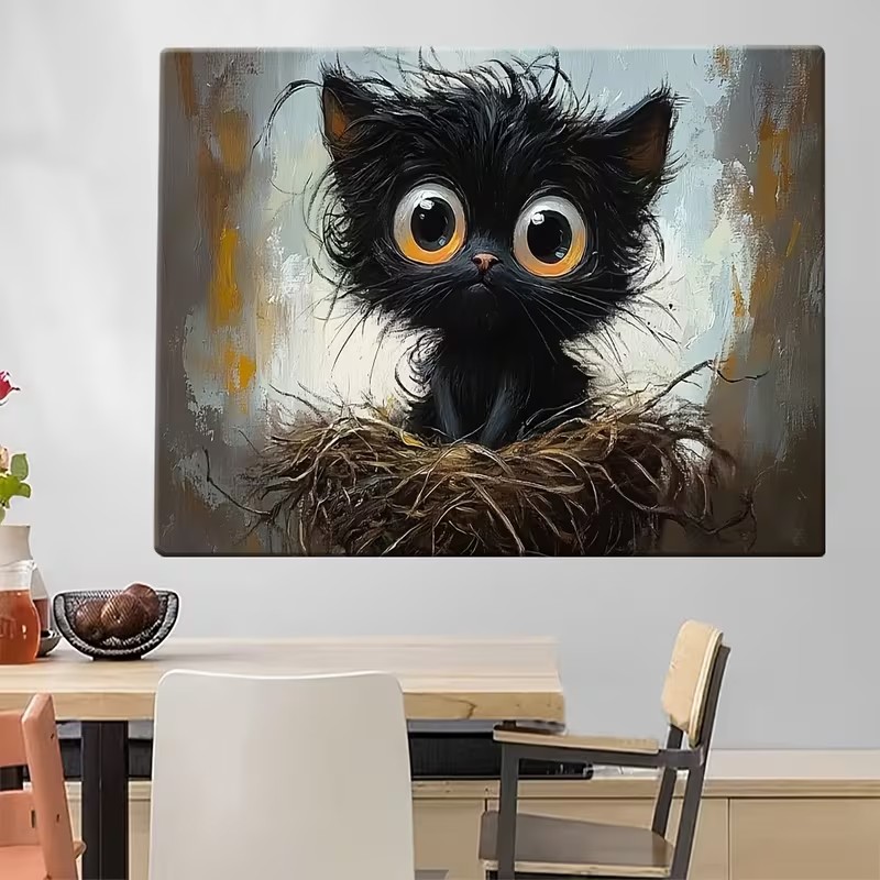 Big-eyed Black Cat Sitting in  - Interior Design Living Room recension och pris