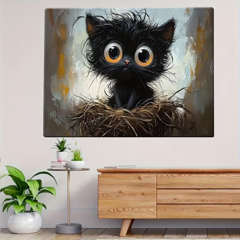 Big-eyed Black Cat Sitting in  - Interior Design Living Room recension och pris