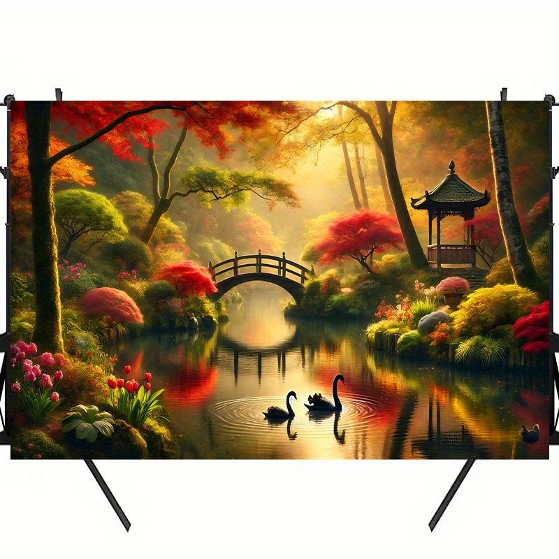 Autumn Garden Bridge Swans Wal - Interior Design Landscape recension och pris
