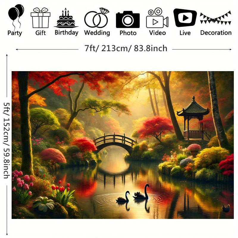 Autumn Garden Bridge Swans Wal - Interior Design Landscape recension och pris