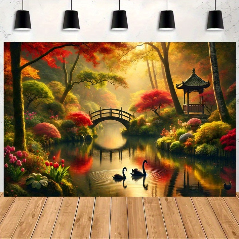 Autumn Garden Bridge Swans Wal - Interior Design Landscape recension och pris
